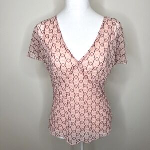 Vintage Y2K Babydoll Mesh Top M Pink‎ Brown Sheer Flutter Sleeve Cowgirl Spears